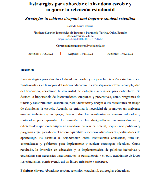 Estrategias para abordar el abandono escolar y  mejorar la retención estudiantil. Publicado en 2022