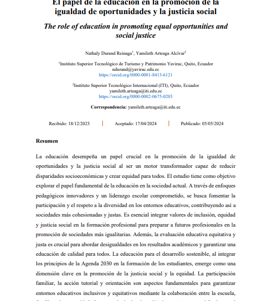 El papel de la educación en la promoción de la  igualdad de oportunidades y la justicia social. Publicado en 2024