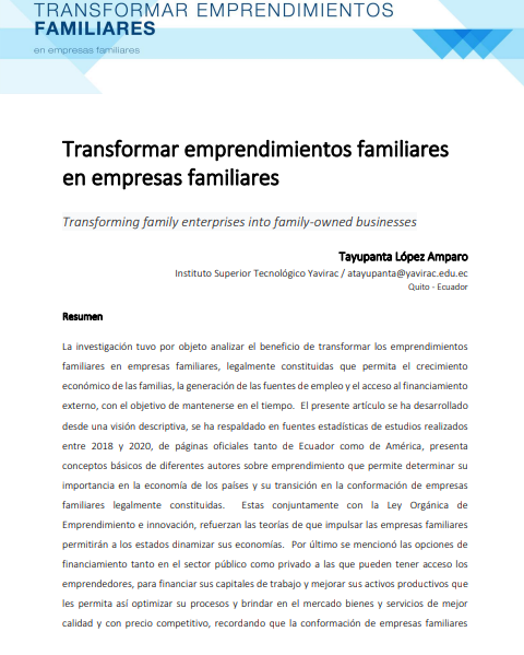 Transformar emprendimientos familiares  en empresas familiares. Publicado en 2022